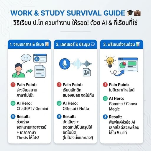 ทำงานไปด้วย เรียน ป.โท ไปด้วย จัดเวลายังไงให้รอด ใช้ AI เป็นเลขาส่วนตัว เคลียร์งานราษฎร์งานหลวงให้จบไว